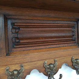 Vintage Highly Decorative French Carved Oak Coat Rack