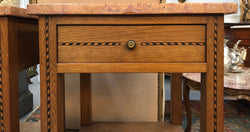 Beautiful Pair of French Oak Inlaid Marble Top Bedside Cabinets | Antique & Vintage | Moonee Ponds Antiques | Australia Wide Delivery