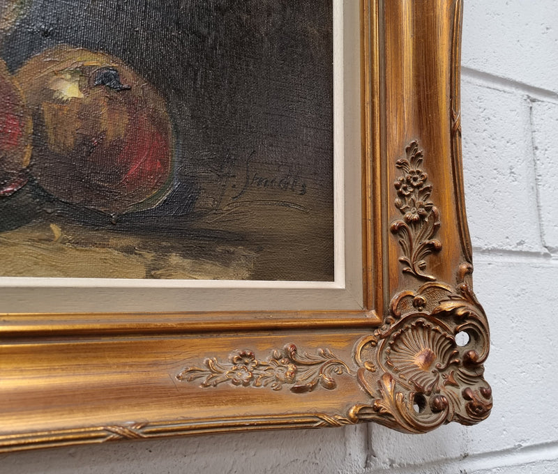 Beautiful signed oil on canvas of a still life framed in an ornate frame. Sourced in France and in good original condition.