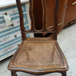 Fabulous set of 6 French oak dining chairs with cane seating in fantastic original condition.