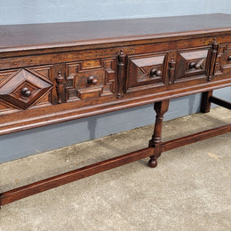 19th Century French Oak Henry the 2nd style console/side table/ TV unit with two drawer with beautiful carvings. It is in good original detailed condition.