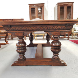 Large Rustic French Oak Parquetry Top Extending Table