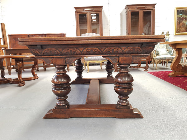 Large Rustic French Oak Parquetry Top Extending Table