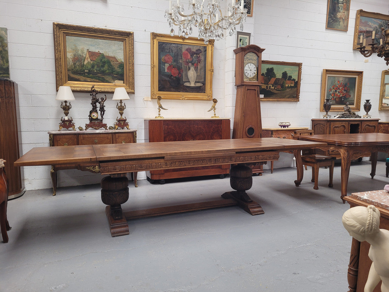 French Oak Renaissance Style Extension Table With Stretcher Base | Antique & Vintage | Moonee Ponds Antiques | Australia Wide Delivery