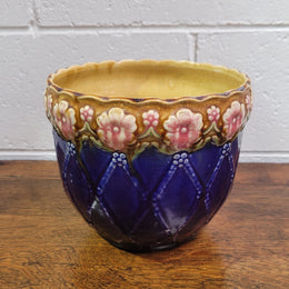 Charming Antique Cobalt blue / pink / brown small jardinière. In original condition , please view photos as they help form part of the description.