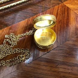 Vintage Gilt French Enamel Pill Box On Chain