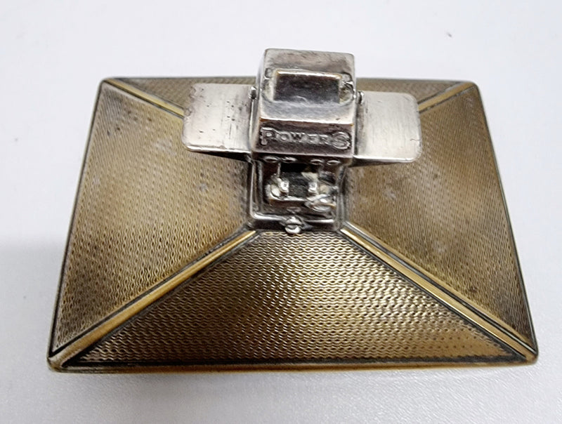 Unusual Edwardian silver plated and brass ink blotter/ desk paperweight in the form of a powerstation. In good original condition for its age. Please view photos as they help form part of the description.