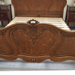 French Oak Louis XV Style Queen Size Bed & Rails