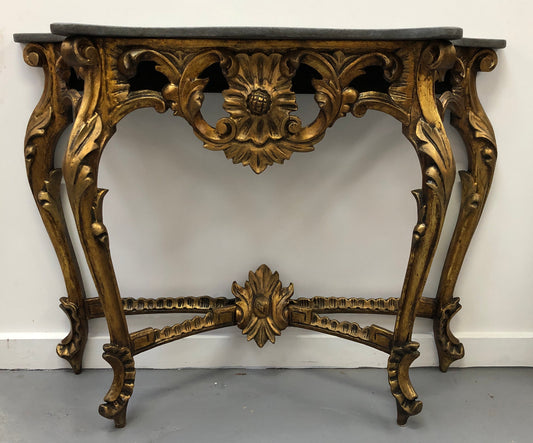 Antique French Louis XV style marble top console table & mirror set. Circa 1900 and it is in very good original condition.