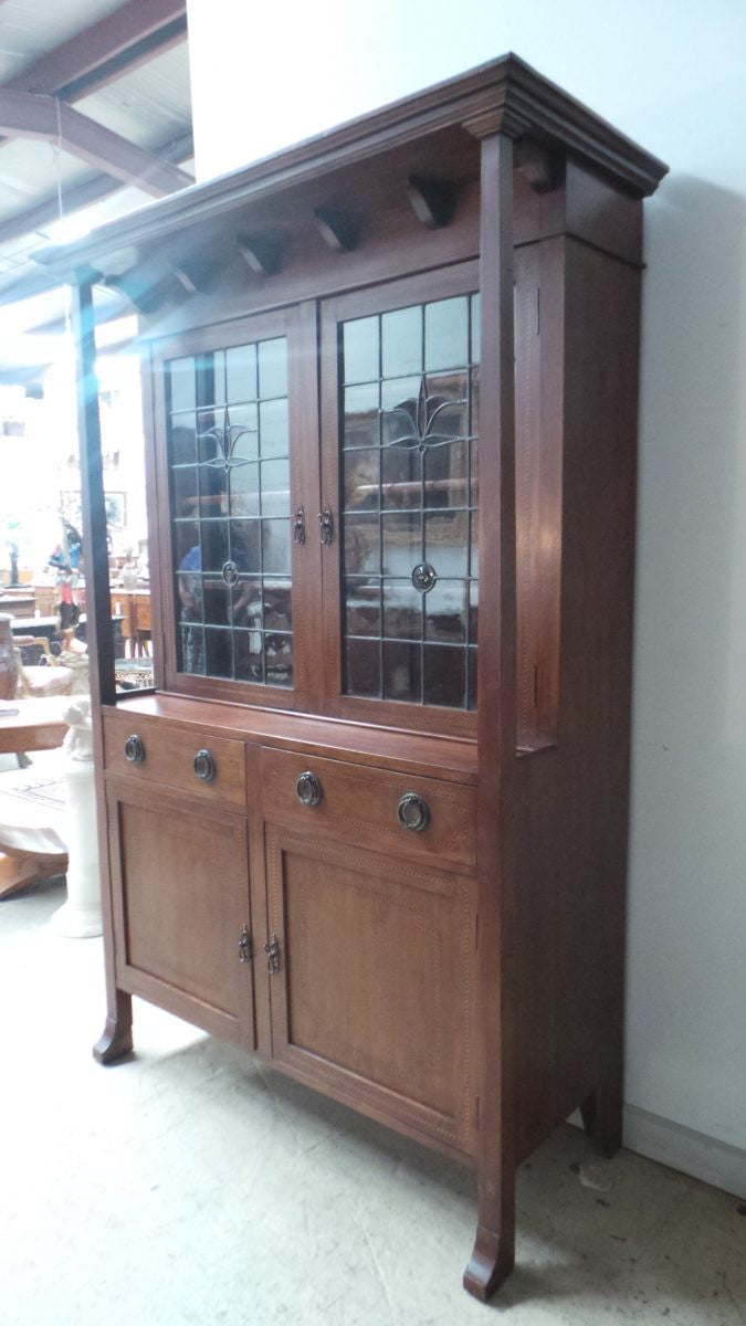 Arts and Crafts Lead Light Bookcase | Antique & Vintage | Moonee Ponds Antiques | Australia Wide Delivery