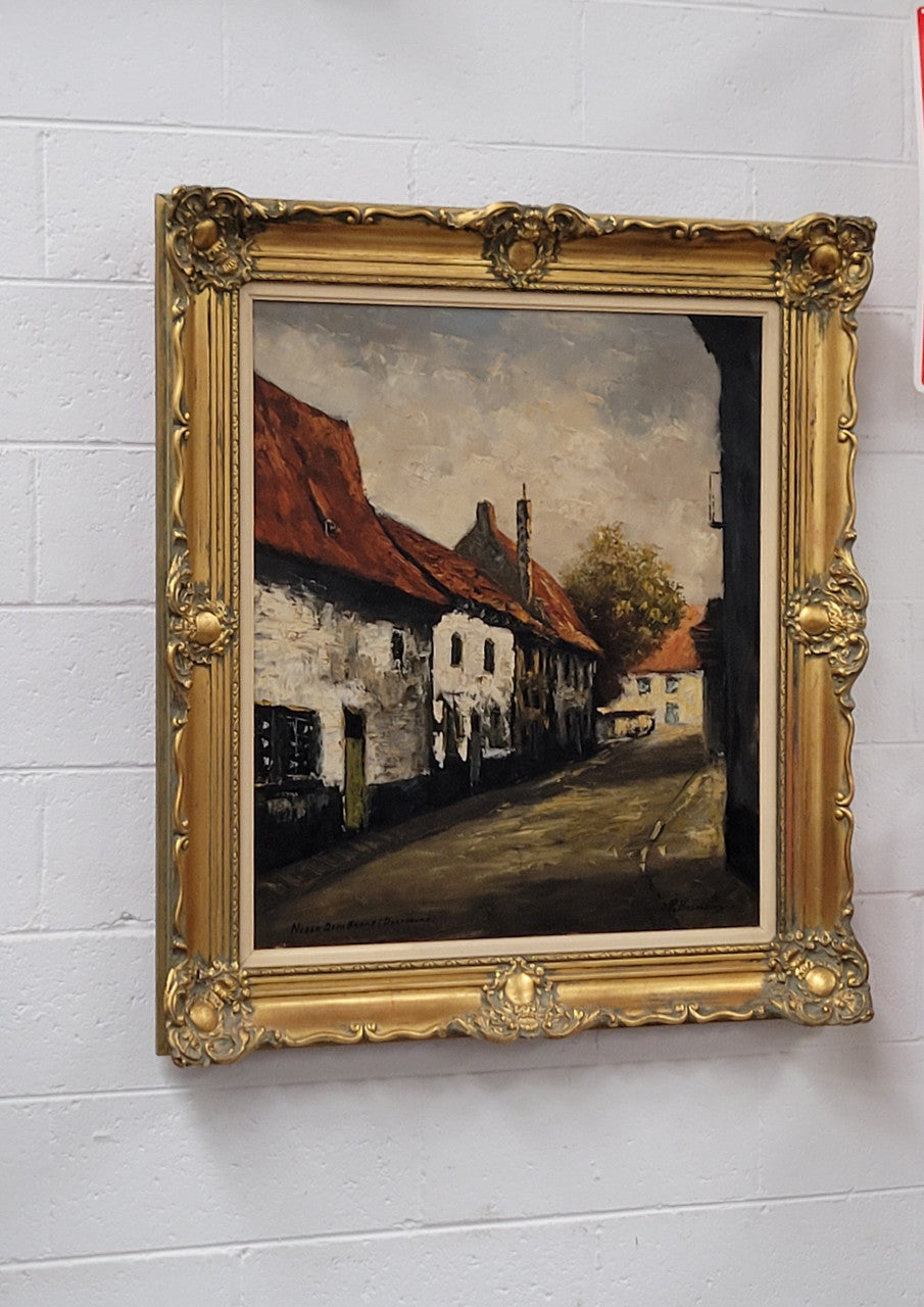 Dutch Signed Oil on Canvas Depicting Village Street in Gilt Frame | Antique & Vintage | Moonee Ponds Antiques | Australia Wide Delivery