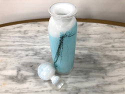 Nick Wirdnam Long White & Blue Art Glass Scent Bottle | Antique & Vintage | Moonee Ponds Antiques | Australia Wide Delivery