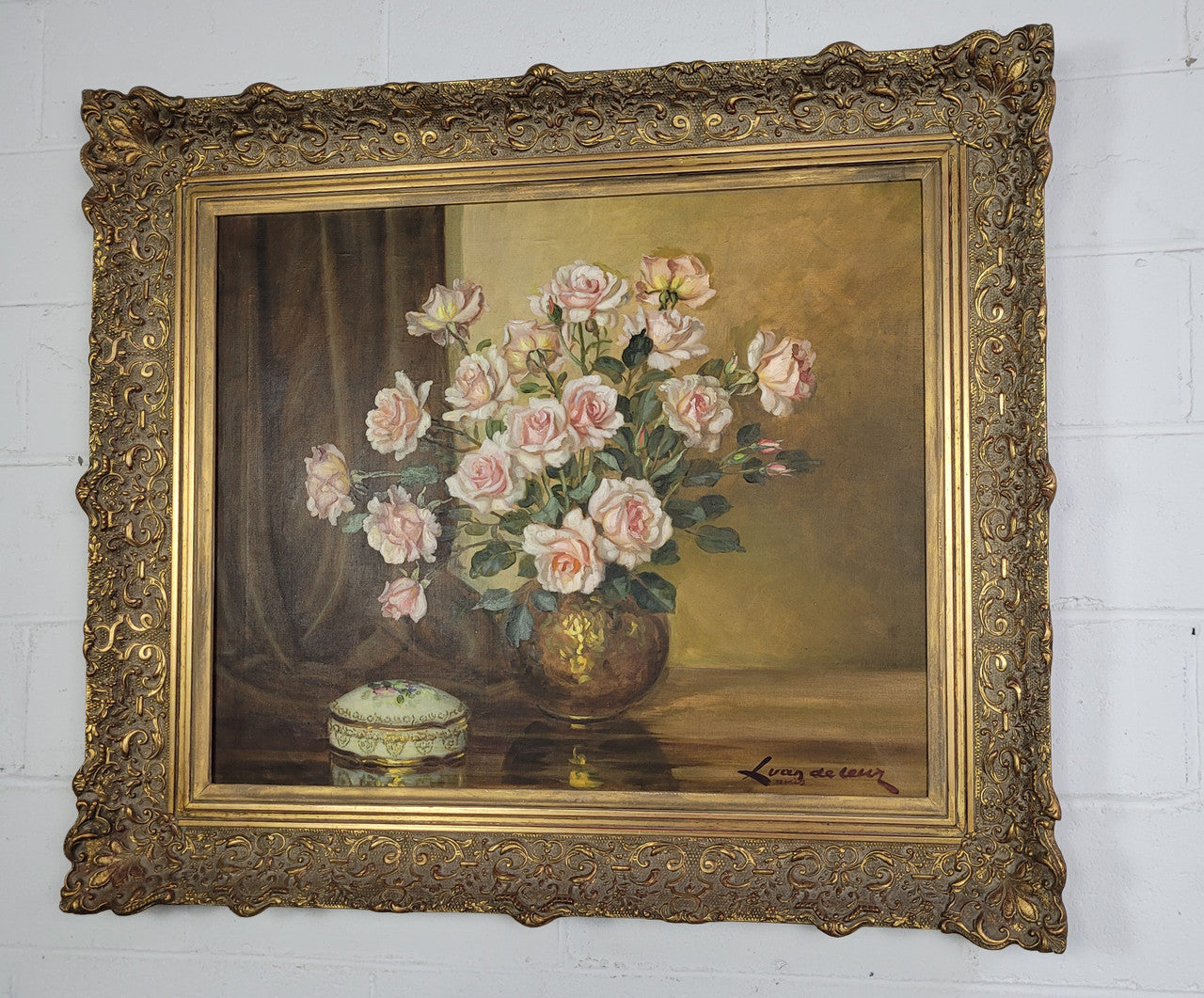 Delightful Gilt Framed signed oil on Canvas. Depicting bowl of Roses. In good original condition.
