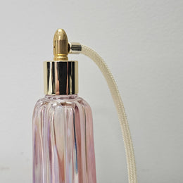 Vintage Fenton, Pink/Purple iridescent perfume bottle, cased glass, beaded base with working atomiser. Clearly marked FENTON on the base with original paper label.