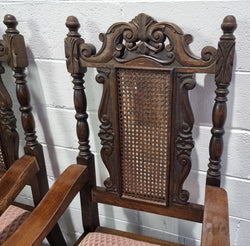Pair Oak Jacobean Revival Carver Chairs with Cane Back | Antique & Vintage | Moonee Ponds Antiques | Australia Wide Delivery