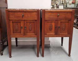 Pair French Louis 16th Style Oak Marble Top Bedsides | Antique & Vintage | Moonee Ponds Antiques | Australia Wide Delivery