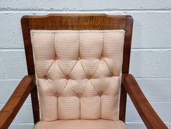 Australian Fiddleback Blackwood Button Back Upholstered Armchair with Queen Anne Legs | Antique & Vintage | Moonee Ponds Antiques | Australia Wide Delivery