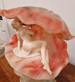 A Superb Original Hand Carved Art Deco Lamp - Alabaster & Marble Sculpture of a Nude Woman Inside a Clam Shell | Antique & Vintage | Moonee Ponds Antiques | Australia Wide Delivery