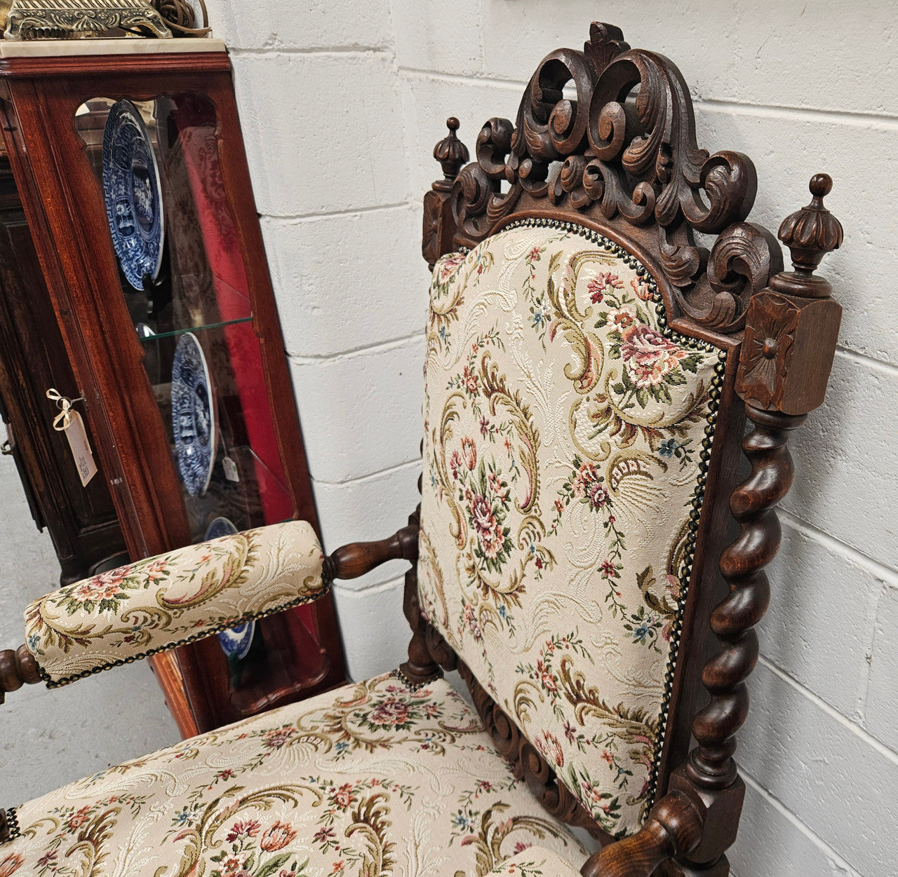 Early 19th Century French renaissance beautifully carved chair with stunning new upholstery. In good original condition with new upholstery.