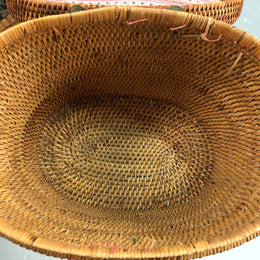 Beautiful Antique Cane Basket With Metal Handles & Latch