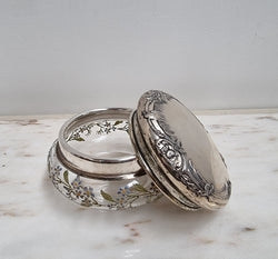 Edwardian Enameled Pattern Glass Dressing Table Bowl with Silver Plate Top | Antique & Vintage | Moonee Ponds Antiques | Australia Wide Delivery