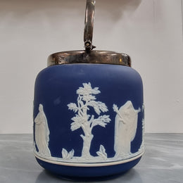 Wedgwood Blue Adam's Jasperware Biscuit Barrel