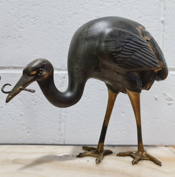 Fabulous French Art Deco cold painted spelter Ibis birds on a stylized Art Deco marble base. Signed "Rochard" circa 1930's. In good original detailed condition.