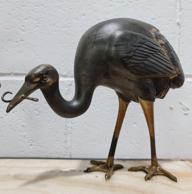 Fabulous French Art Deco cold painted spelter Ibis birds on a stylized Art Deco marble base. Signed "Rochard" circa 1930's. In good original detailed condition.
