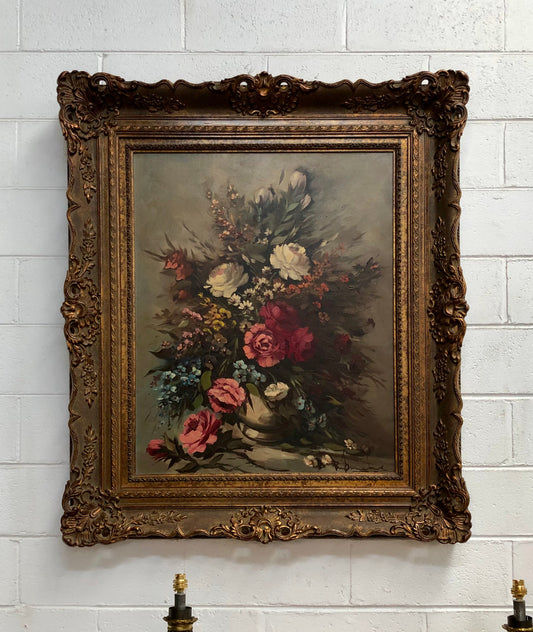 Beautiful French Framed Floral Oil On Canvas