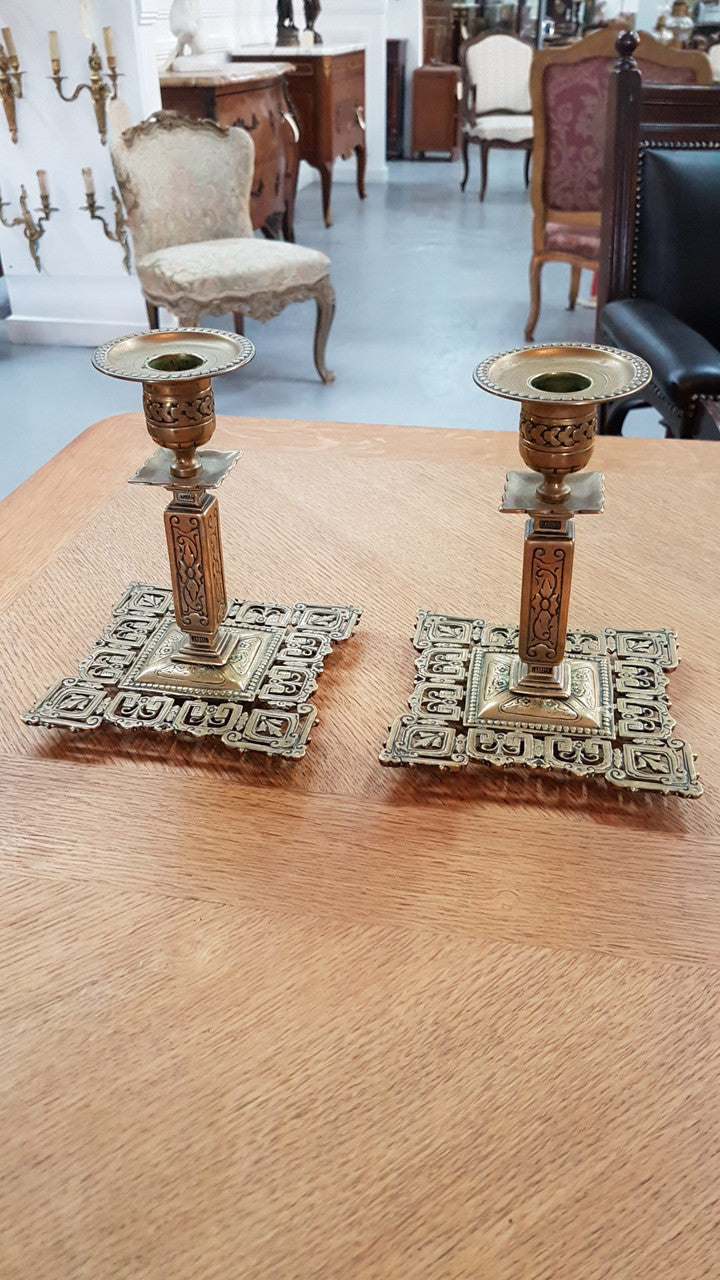 A Pair Of Antique Signed French Bronze Candelabras