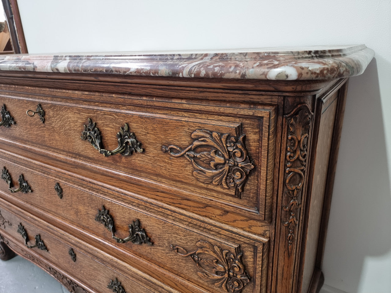 French Louis XV Style Three Drawer Oak Marble Top Commode | Antique & Vintage | Moonee Ponds Antiques | Australia Wide Delivery