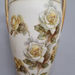 Lovely pair of Edwardian floral vases from Austria with beautiful roses on them in good original condition. Some crazing throughout please view photos as they help form past of the description.