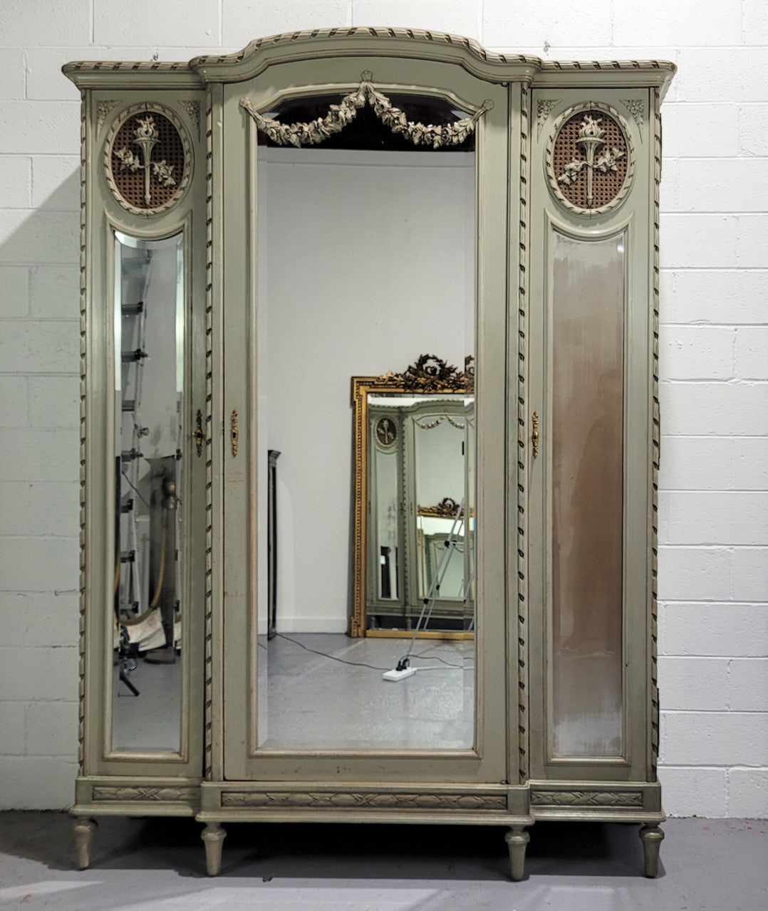 Antique French Three Door Louis Xl Style Painted Armoire