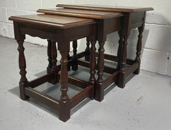 Tudor Style English Dark Oak Nest of Three Tables | Antique & Vintage | Moonee Ponds Antiques | Australia Wide Delivery