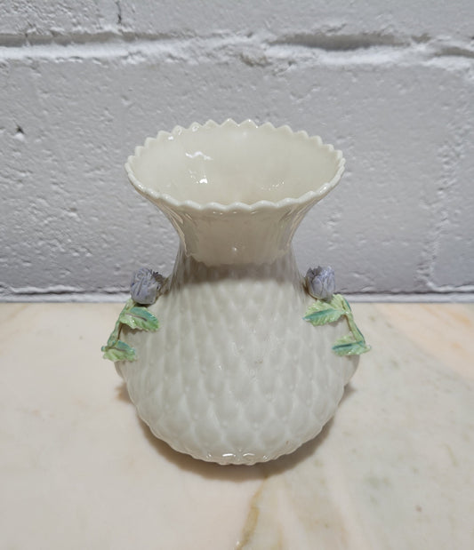 Vintage Belleek Irish porcelain vase a beautiful, rare piece in the thistle design.  Belleek produces fine porcelain characterized by its slightly iridescent glaze. Brown Mark 1980 – 1993.