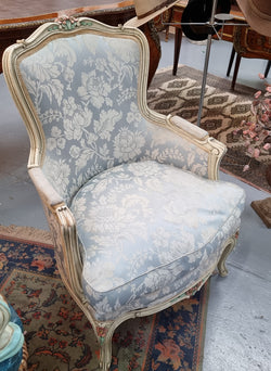 Pair of Stunning Louis XV Painted With Blue Upholstery Bergere Chairs | Antique & Vintage | Moonee Ponds Antiques | Australia Wide Delivery