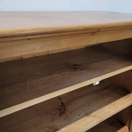 A lovely Victorian Pine shield cupboard with two doors and four shelves in good original detailed condition.