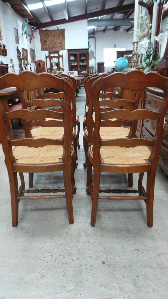 Set of Six French Oak Dining Chairs-2