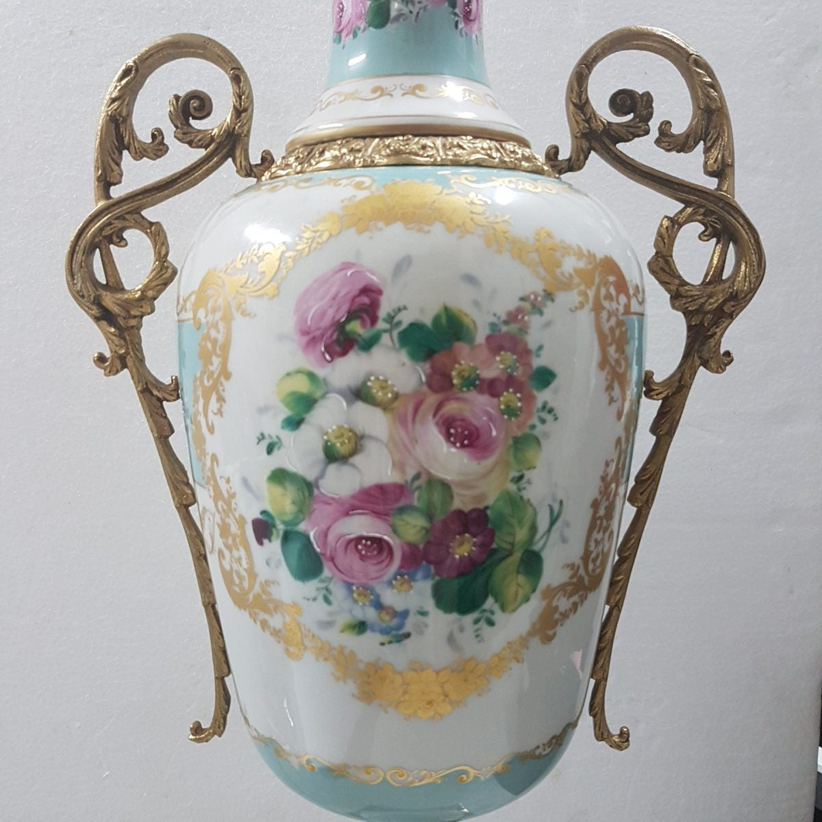 French White and Turquoise Ace Decor De Paris Porcelain Vase