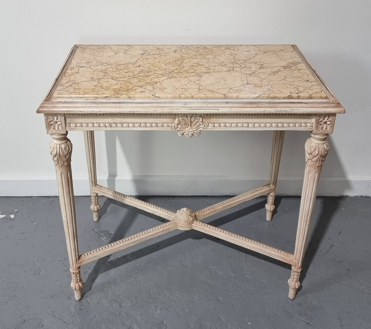 Louis XVI Painted & Marble Top Console Table With Two Drawers