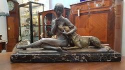 French Art Deco Lady & German Shepherd Bronze | Antique & Vintage | Moonee Ponds Antiques | Australia Wide Delivery