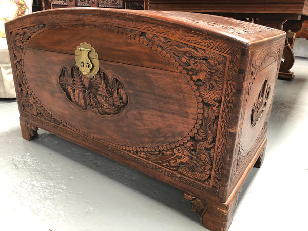 Antique Chinese Carved Camphor Wood Chest