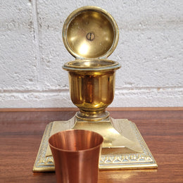 Victorian Brass inkwell pen holder in good original condition.