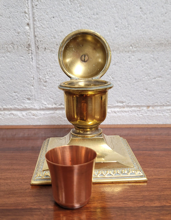 Victorian Brass inkwell pen holder in good original condition.