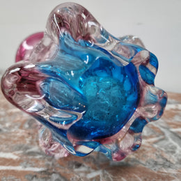 Vintage “Murano” hand made blue and cranberry glass vase. In excellent condition.