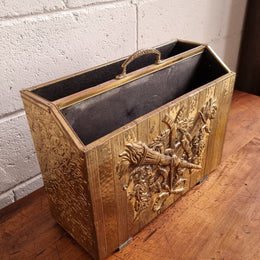 Vintage Brass repousse hammered magazine holder rack. Sourced locally and in good original condition, please view photos as they help form part of the description.