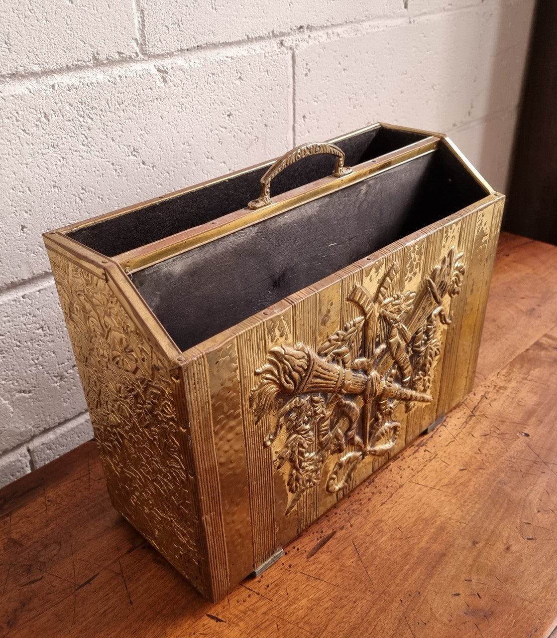 Vintage Brass Repousse Hammered Magazine Holder Rack | Antique & Vintage | Moonee Ponds Antiques | Australia Wide