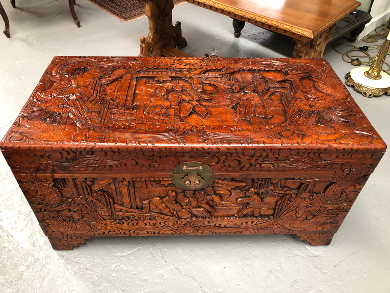 Lovely Carved Camphor Wood Chest