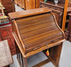 Charming Petite English Oak Fitted Roll Top Desk | Antique & Vintage | Moonee Ponds Antiques | Australia Wide Delivery