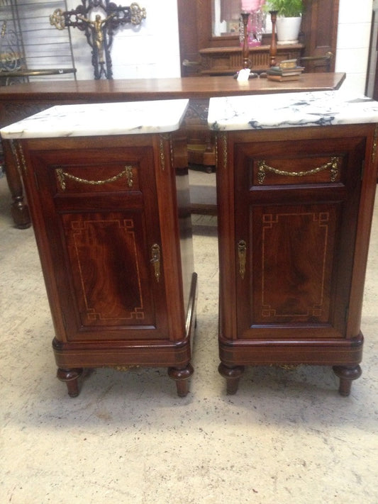 Pair Flame Mahogany Bedsides